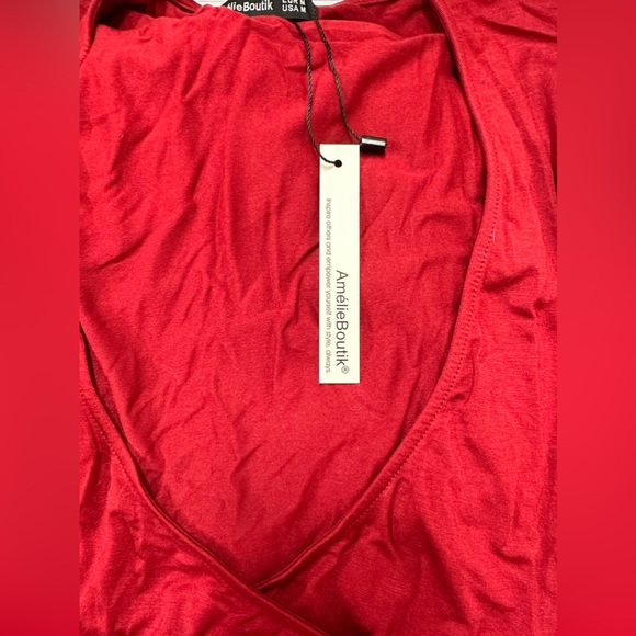 AmélieBoutik Women V Neck Faux Wrap Drawstring Ruched Sides Short Sleeve Top - Picture 4 of 4